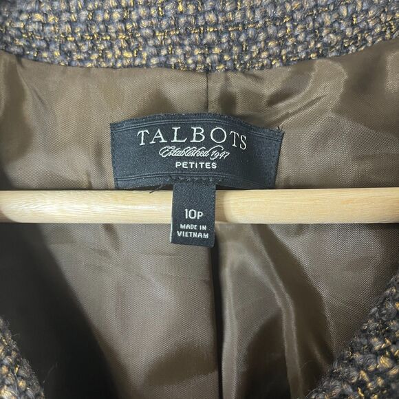 Talbots Petite Wool Blend Swing Blazer Brown Gold Metallic Womens Jacket Sz 10P - Picture 3 of 11